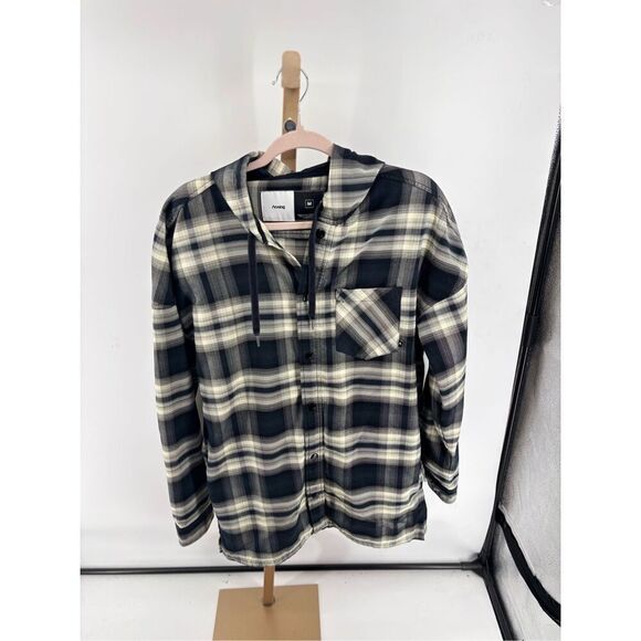 Burton Analog Plaid Snap Hooded Jacket Mens Size Medium Truitt Flannel 17423 - Picture 1 of 10